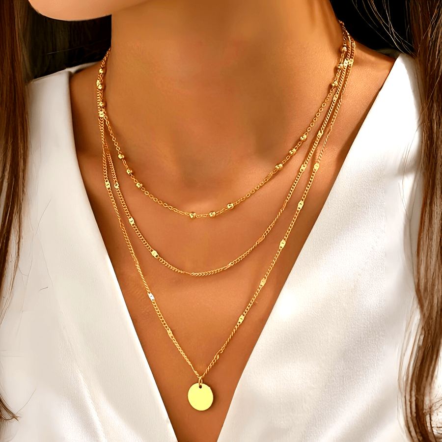 Women's Three-layer Round Pendant Necklace Set